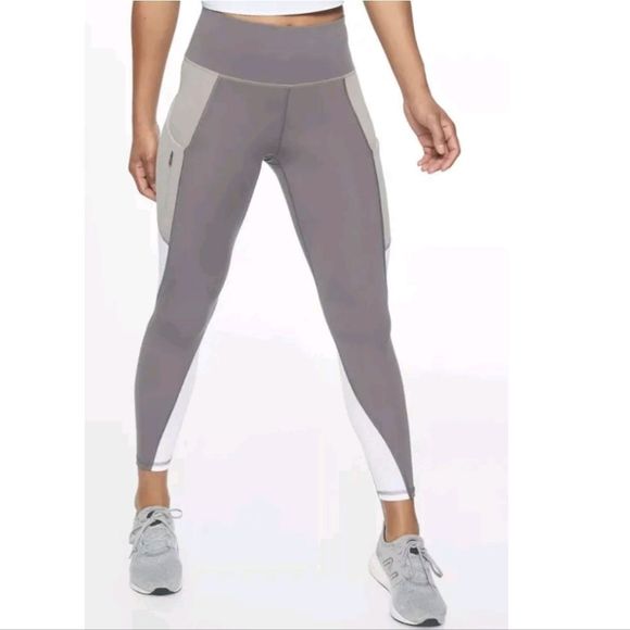 Athleta Colorblock Up For Anything 7/8 Tight,‎ Silver Bells SIZE S Grey 209921 - Picture 2 of 12